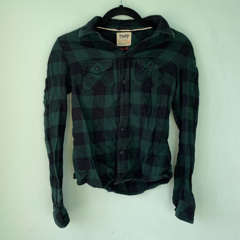 Aritzia TNA Green Flannel Button Down